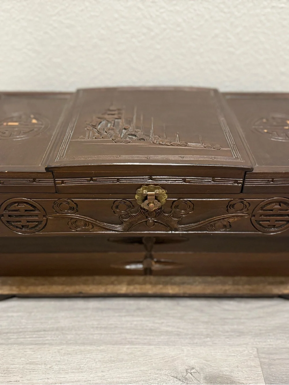 Decorative Blue Fabric-Lined Jewelry Box with Mirror - Brand Unspecified